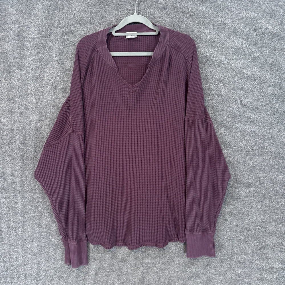 Offline by Aerie Shirt Womens XXL Purple Oversized Waffle Knit Thermal Long Slv